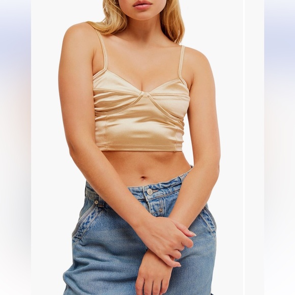 Free People Casino Royal Underwire Satin Bra tank crop Top bralette corset NWT - Picture 1 of 5